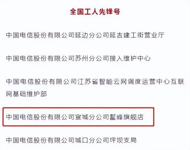 国家级荣誉！中国电信宣城分公司鳌峰旗舰店喜获“全国工人先锋号”！(图1)