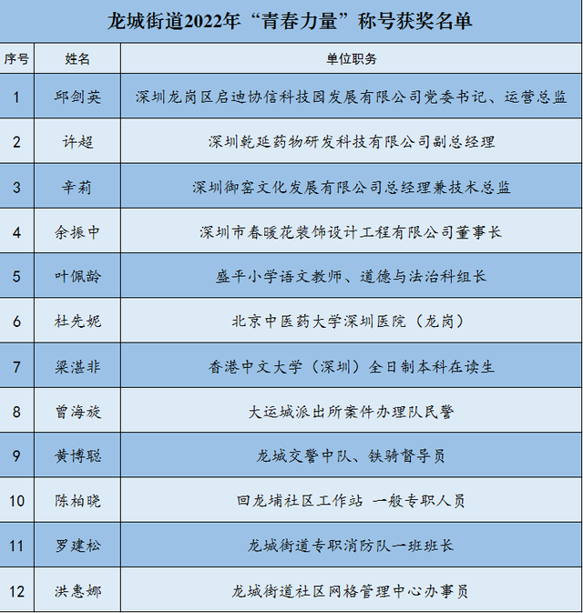 12名优秀青年获龙城街道2022年“青春力量”称号(图2)