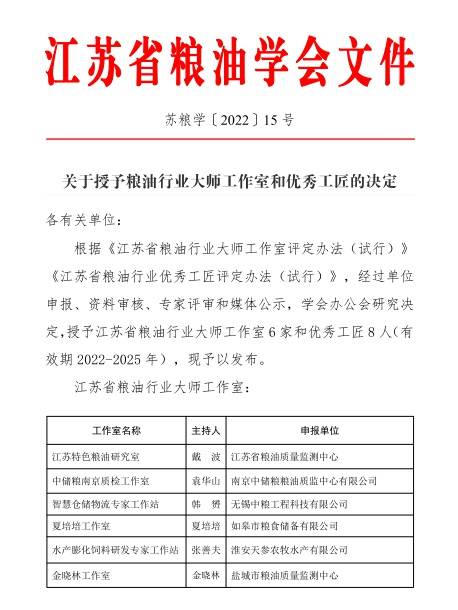 兴化市国有粮食行业职工获评“江苏省粮油行业优秀工匠”称号(图1)