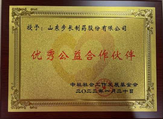 步长制药荣获“优秀公益凯发k8官网下载客户端的合作伙伴”称号(图1)
