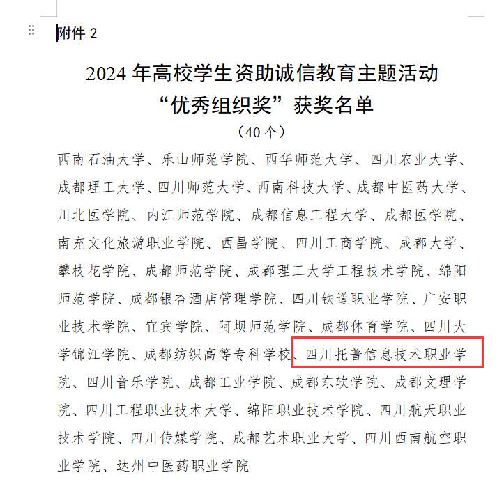 四川托普信息技术职业学院在省级诚信教育活动中荣获多项荣誉