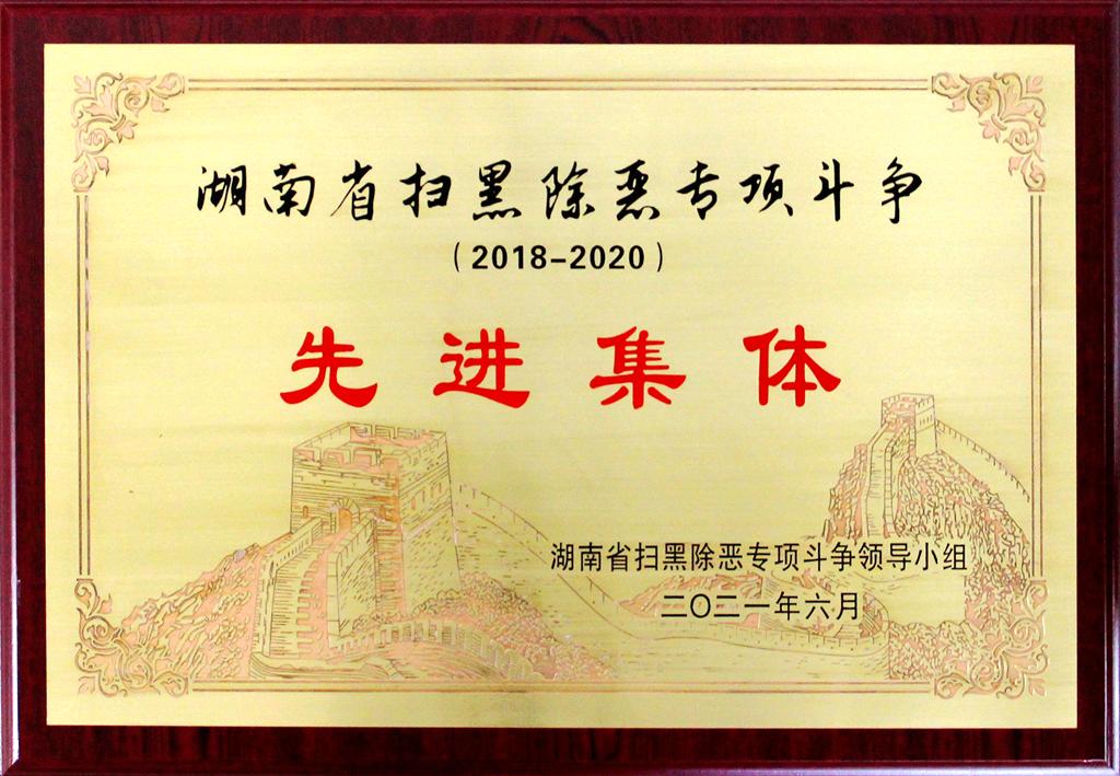 蒸湘法院荣获“全省扫黑除恶专项斗争先进集体”荣誉称号