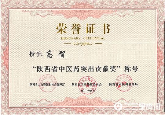 榆林市中医医院高智荣获“陕西省中医药突出贡献奖”荣誉称号